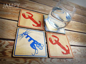Lobster-Anchor & Lighthouse-Squid Coasters